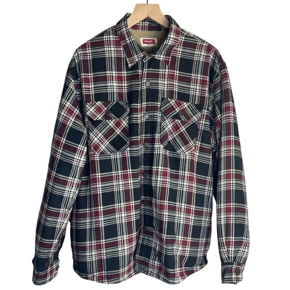 Wrangler Men’s Sherpa Lined Button Flannel Shacket Large - Picture 1 of 3